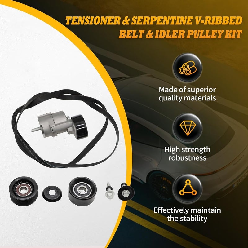 Jecoupoon Store Belt Tensioner and Idler Pulley V-Ribbed Belt Kit Compatible with Forte 10-13 Optima 11-16 Santa Fe 10-12 Sonata 11-14 Tucson 11-13 2.0L 2.4L 2010-2016 2528125000 252122G760 - Image 3